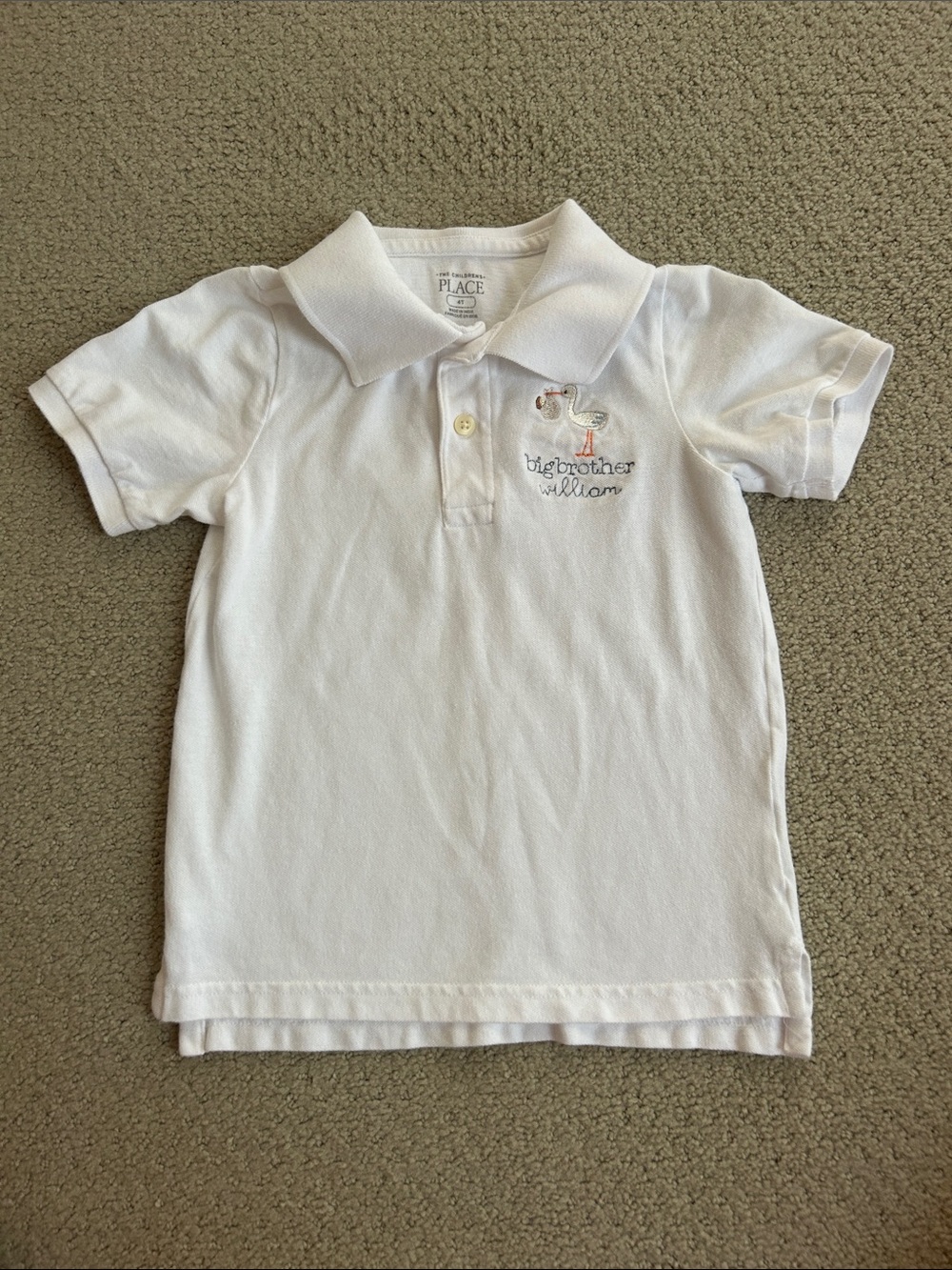 The Children's Place White Polo with Big Brother “William” Embroidery